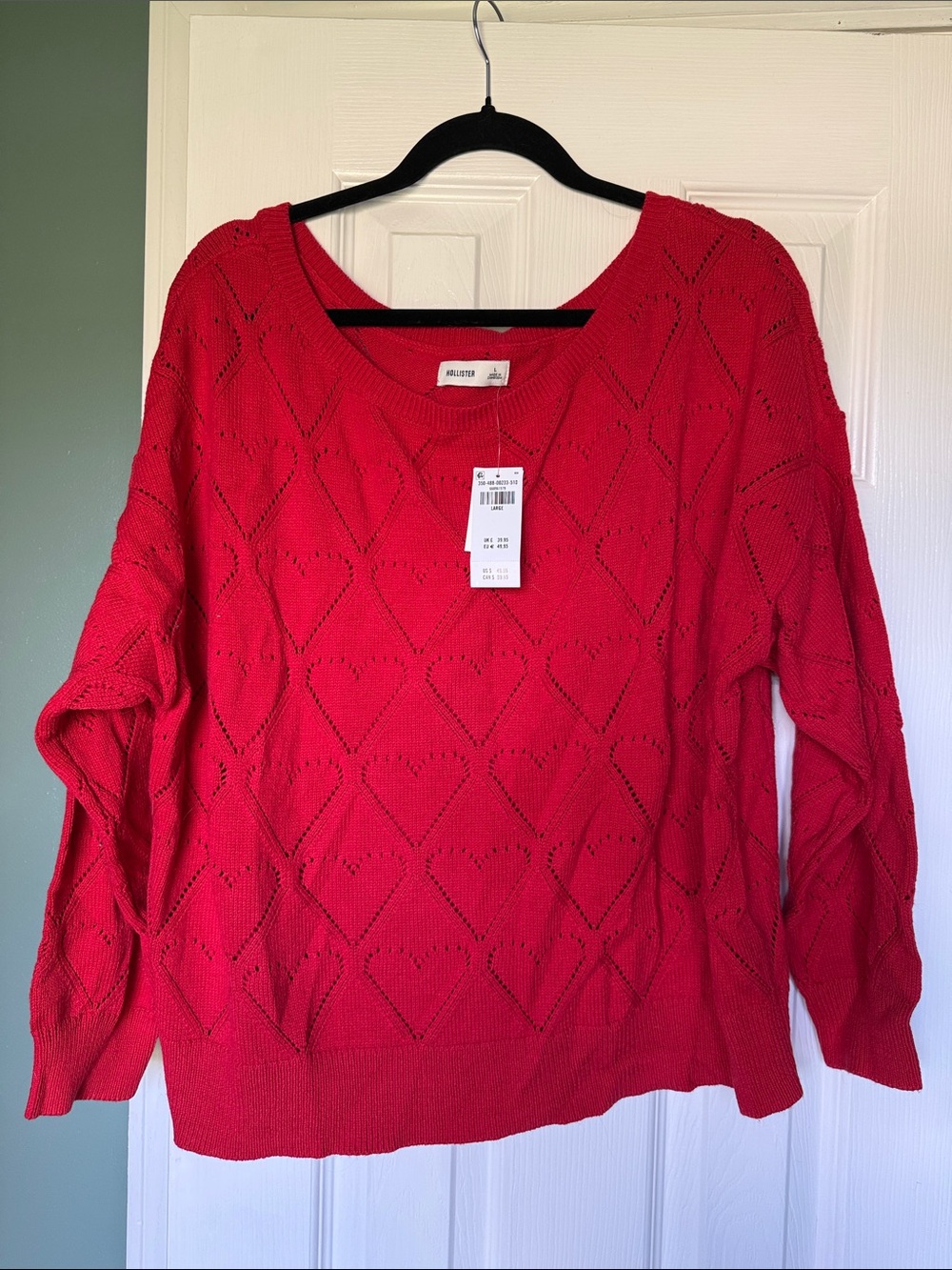 Hollister Red Heart-Pattern Knit Sweater